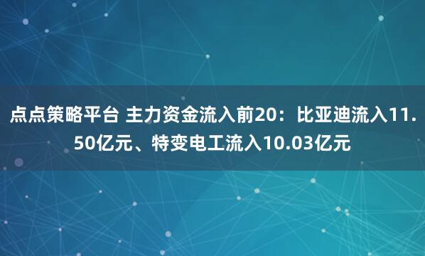 点点策略平台 主力资金流入前20：比亚迪流入11.50亿元、特变电工流入10.03亿元
